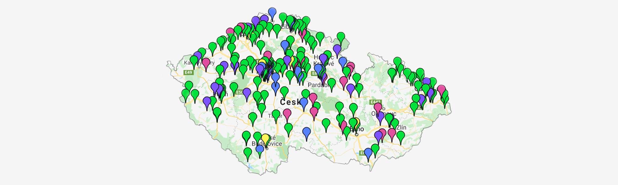 mapa zobrazující Apple zařízení použité k výuce ve školách v ČR